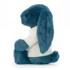 Bashful Mineral Blue Bunny with Personalised Cream Jumper