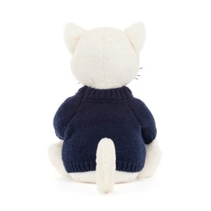 Bashful Cream Kitten with Personalised Navy Jumper