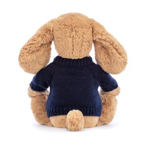 Bashful Toffee Puppy with Personalised Navy Jumper